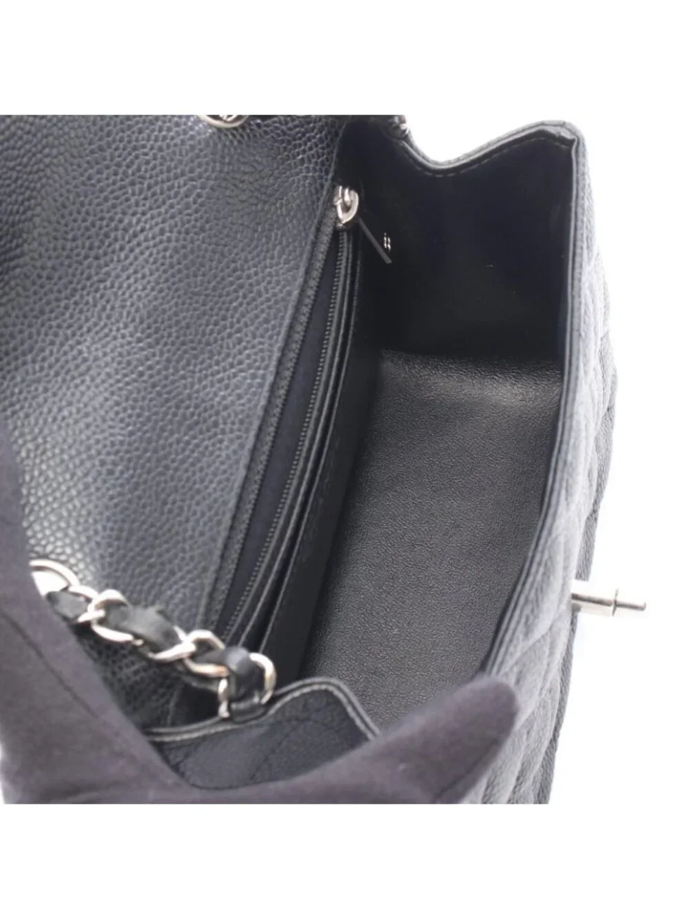 Chanel Shoulder Bag Mini Quilted Black Caviar Leather Chain